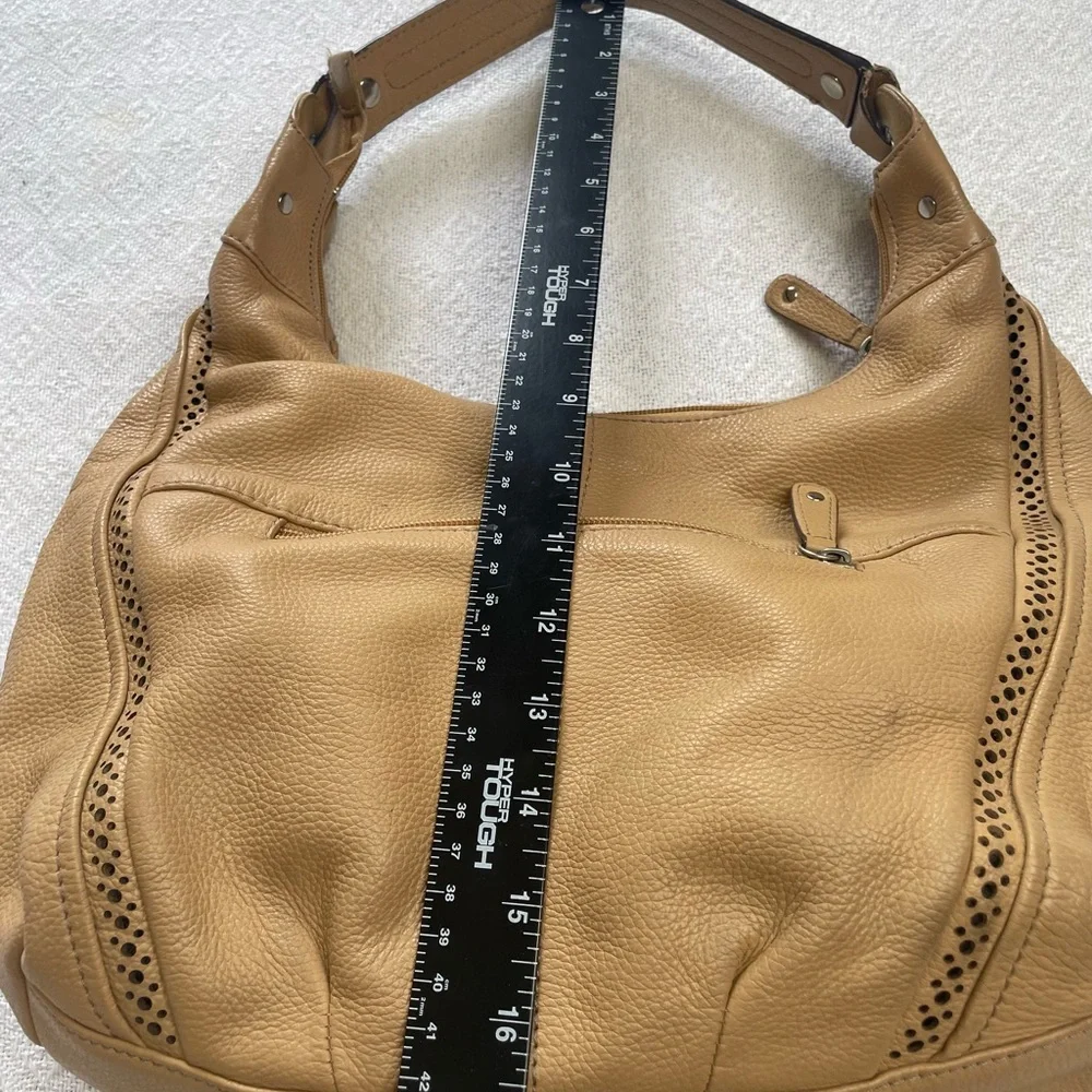 Tignanello Beige‎ Tan Leather Perforated Hobo Shoulder Bag